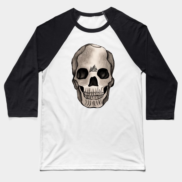 Sepia Skull Art Baseball T-Shirt by galaxieartshop